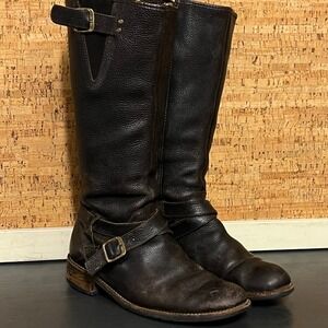 LL Bean Women Brown Leather Moto Riding Boots Buckle Zip Tall Classic EQUESTRIAN